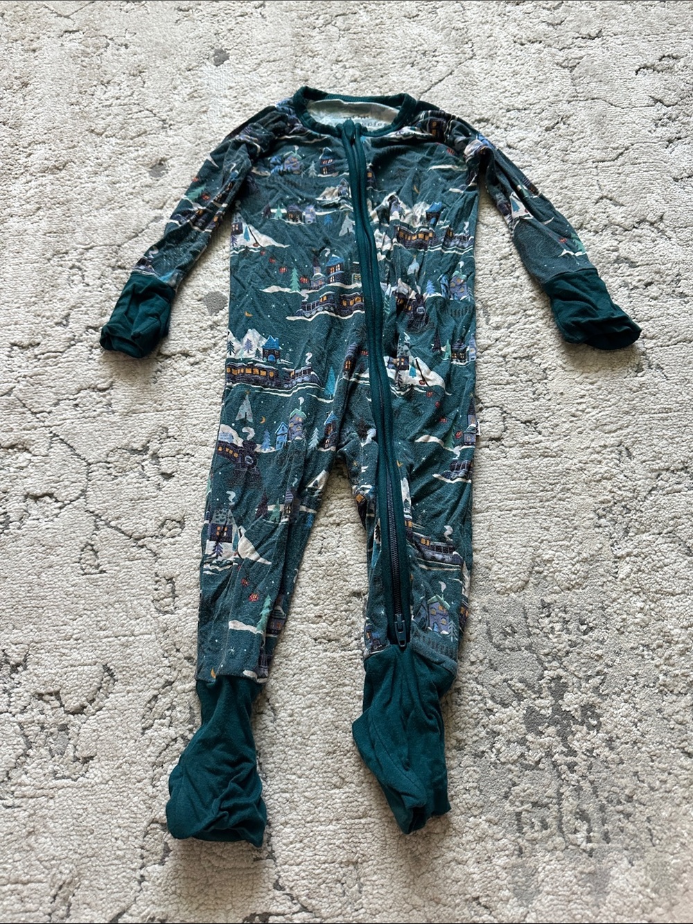 Little‎ Sleepies Dark Green Holiday Village Footed One-Piece